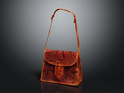Stylish Orange Snakeskin Texture Handbag With Adjustable Shoulder Strap Design 3d model