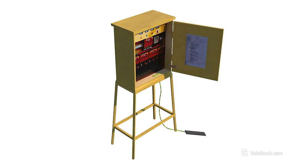 Industrial Control Cabinet With Stand Open Door And Internal Components Pedal Switch 3d model