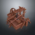 Vintage Industrial Equipment Wooden Mechanical Structure With Wheel And Support Frames