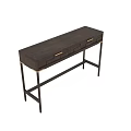 Dark Wood Dining Table with Brass Handles and Drawers Modern Sleek Design for Home Interior