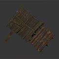 Outdoor Rustic Wooden Stacked Log Storage Structure With Shed Bench And Crates
