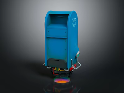 Blue Industrial Device Design With Colorful Wires Round Base And Structure 3d model