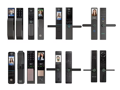 Modern Smart Door Handles Featuring Digital Screens Fingerprint Scanners And Camera Designs 3d model
