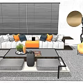 Modern Sofa Coffee Table Set With White Sofa Dark Table Yellow Chair Gold Round Mirror 3d model