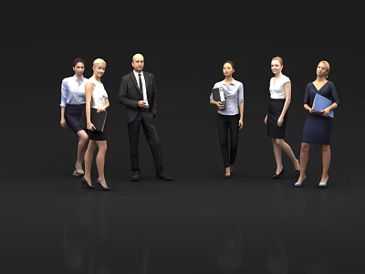 Group of Business Professionals in Formal Attire Holding Documents Standing Together as Team 3d model