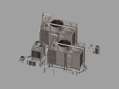 Industrial Cooling Tower Equipment With Metal Pipes Fan Units And Structure 3d model