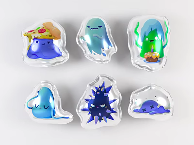 Colorful Cartoon Inflatable Toys with Various Shapes Including Pizza Ghost And Monster Designs 3d model