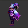 3D Character Model With Long Hair Purple Blue Ornamental Outfit And Decorative Accessories