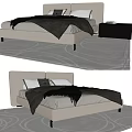 Modern Upholstered Double Bed With Neutral Comforter Throw Blanket And Pillows 3d model