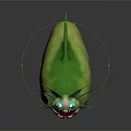 Green Fantasy Creature With Sharp Teeth Multiple Eyes Leaf Like Appendages And Curled Tail 3d model