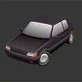 Small Modern Dark Gray Hatchback Car With Sleek Body And White Wheels On Reflective Surface
