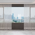 Elegant Beige Curtains With Sheer Panels For Large Window Urban Skyline View