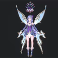 Fantasy Female Character With Purple Hair Blue Wings And Small Crown Decorated Pet Creature
