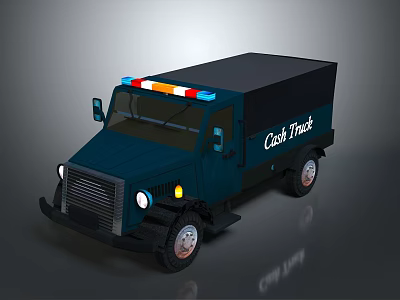 Armored Blue Cash Truck With Emergency Lights And Secure Transport Design 3d model