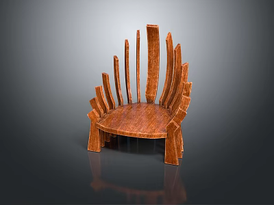 Unique Wooden Chair With Vertical Slat Backrest And Curved Seat Modern Artistic Design 3d model
