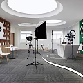 Modern Public Office Space With Green Wall Circular Lighting And Photography Equipment