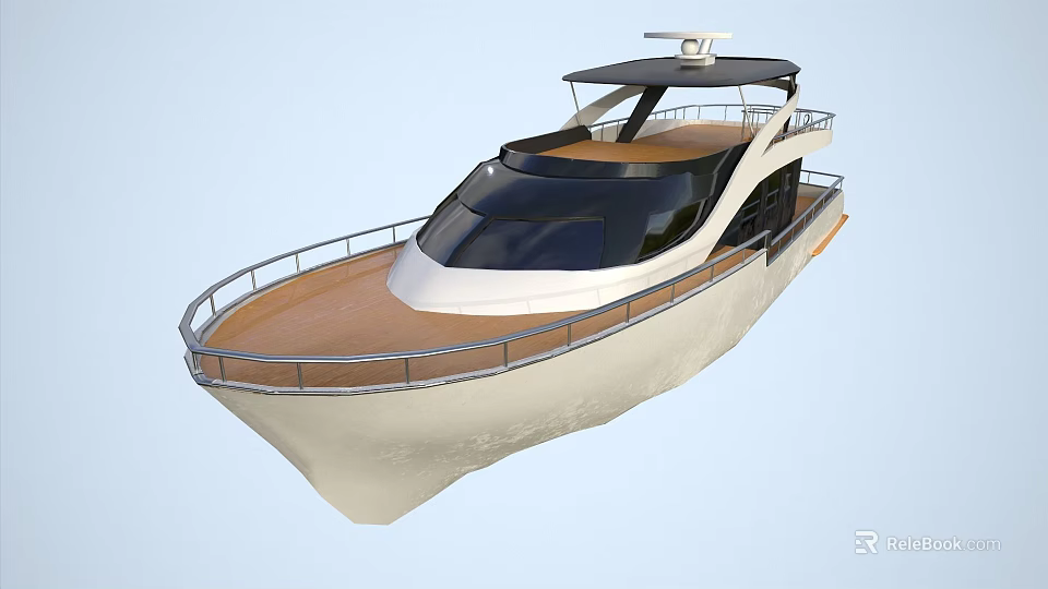 Luxury Yacht Exterior With Wooden Deck Metal Railings And Canopy 3d model 