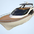 Luxury Yacht Exterior With Wooden Deck Metal Railings And Canopy