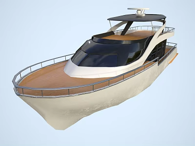 Luxury Yacht Exterior With Wooden Deck Metal Railings And Canopy 3d model