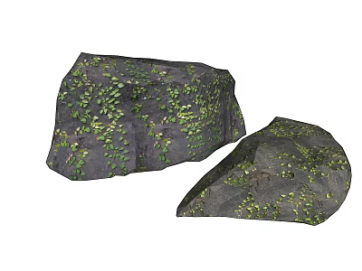 Two Natural Stones Covered With Green Plants For Garden Decoration 3d model