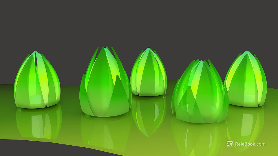 Green Decorative Lamps with Leaf Shaped Structure Smooth Surface and Reflective Effect 3d model 