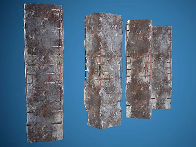 Rusty Metal Columns With Rough Surface And Structural Reinforcements On Blue Background 3d model