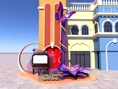 Butterfly Element Beautiful Chen Butterfly Element Butterfly Beautiful Chen Flower Fountain Butterfly Wall 3d model