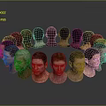 Male Head Models in Circular Arrangement with Diverse Facial Features and Hairstyles