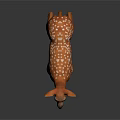 Cute Fawn With White Spots And Brown Body Standing On Dark Background With Reflection