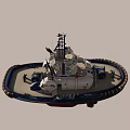 Modern Tugboat With Blue White And Red Hull Design And Deck Cabin Antennas