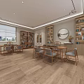 Modern Conference Room Interior With Wooden Flooring Large Table Chairs Sofa And Green Plants