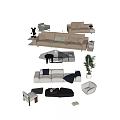 Modern Multiplayer Sofa Casual Sofa Coffee Table Decorative Combination 3d model