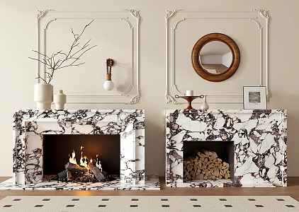 French Vintage Fireplace Marble Fireplace 3d model