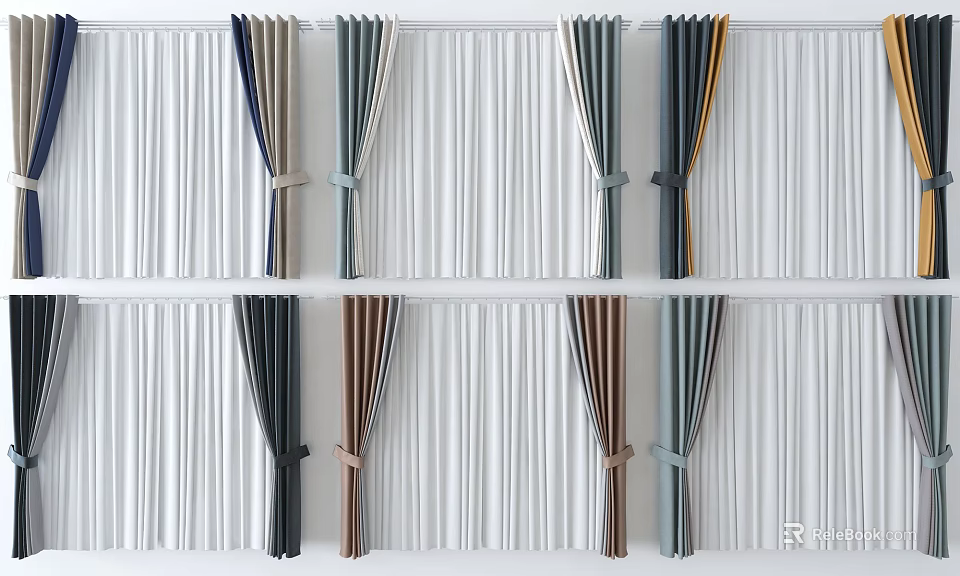 Collection of Various Colored Curtains With Tiebacks In Modern Home Styles 3d model 