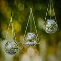 Clear Glass Hanging Planter With Green Plants Small Stones And Chain For Home Decor