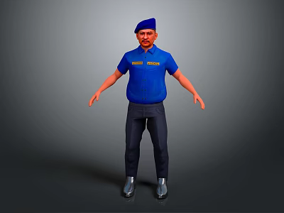 Man Wearing Blue Shirt And Cap With Black Pants Gray Shoes Against Gray Background 3d model