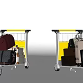 Two Luggage Carts With Yellow Handles Loaded With Suitcases And Travel Bags