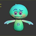 Glowing Green Doll with Blue Eyes Pink Cheeks Earth Symbol on Belly and Open Arms