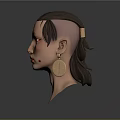 3D Model Female Head With Dark Short Hair Red Dots Red Lips And Golden Earrings