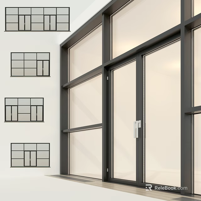 Modern Casement Windows With Black Frame Transparent Glass On White Building Exterior 3d model 