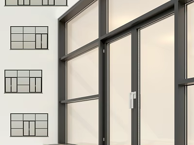 Modern Casement Windows With Black Frame Transparent Glass On White Building Exterior 3d model
