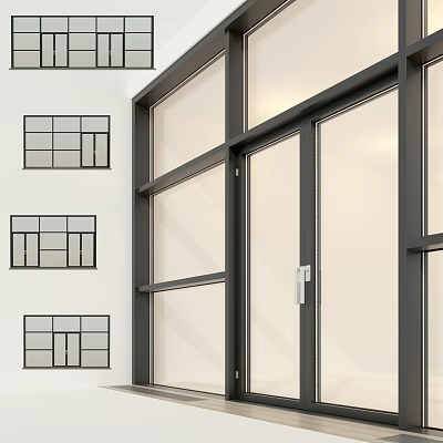Modern Casement Windows With Black Frame Transparent Glass On White Building Exterior 3d model