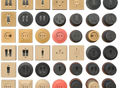 Variety of Electrical Switches and Power Outlets in Different Colors for Home Use 3d model