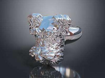 Silver Reflective Shoe Design With Irregular Texture And 3D Visual Effect 3d model