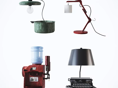 Green Red Black Table Lamps With Adjustable Arm Classic And Vintage Typewriter Bases 3d model