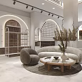 Elegant Modern Boutique Store Interior With Curved Sofa Round Coffee Table And Decorative Plants