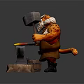 Spotted Leopard Like Game Character Forging Metal On Anvil With Hammer And Leather Apron