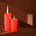 Red Candle Lamp With Two Burning Flames Dripping Wax And Warm Glow Tabletop Decor