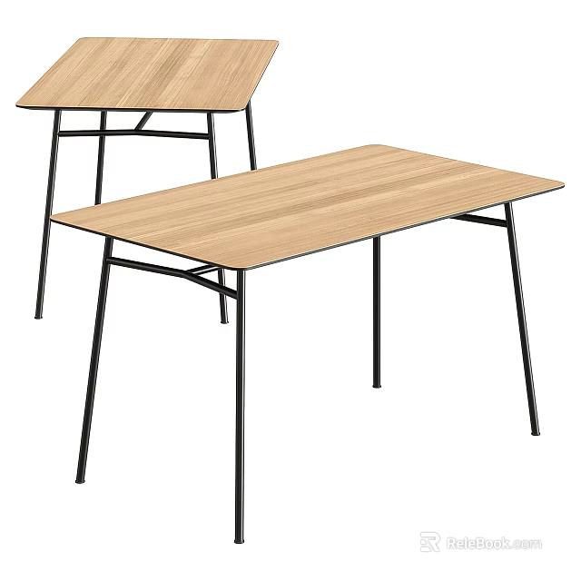 Two Modern Wooden Desks with Black Metal Legs and Smooth Surface 3d model 