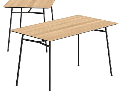 Two Modern Wooden Desks with Black Metal Legs and Smooth Surface 3d model